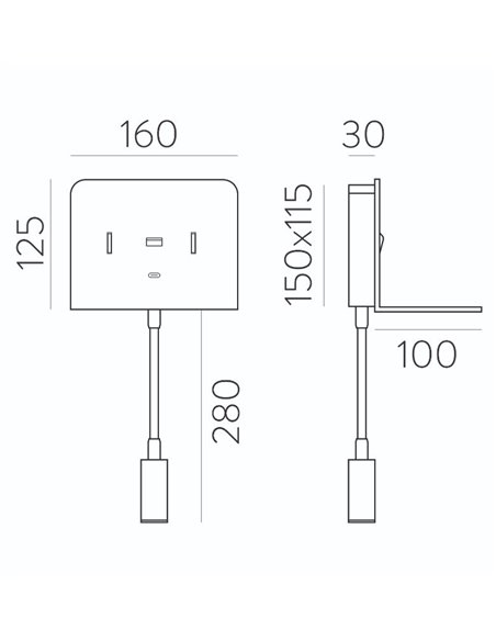 Aplique de Pared Calma - ACB - Lámpara para lectura con USB
