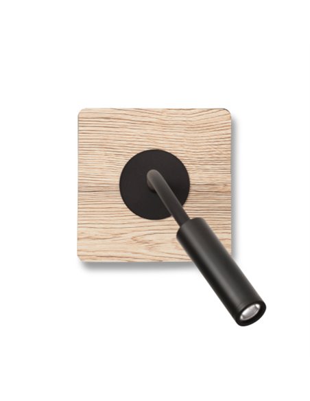 Aplique de pared con flexo LED 3000K negro+madera con interruptor - Mood - Faro