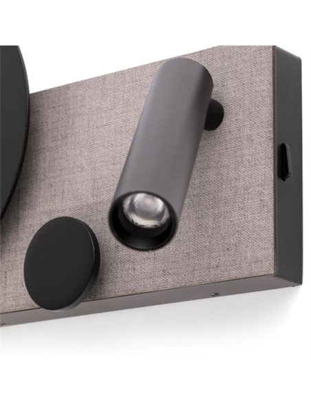 Lámpara aplique izquierdo con lector Klee – Faro – Acero gris, Atenuable, COB LED 2700K