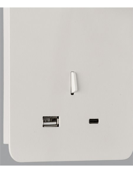 Flexo de pared Senda – ACB - Cargador USB, Metal Negro/Blanco, LED 3000K