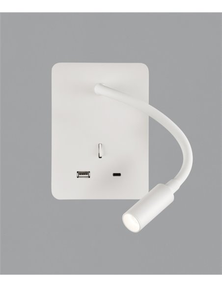 Flexo de pared Senda – ACB - Cargador USB, Metal Negro/Blanco, LED 3000K