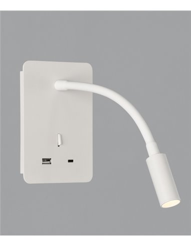 Flexo de pared Senda – ACB - Cargador USB, Metal Negro/Blanco, LED 3000K
