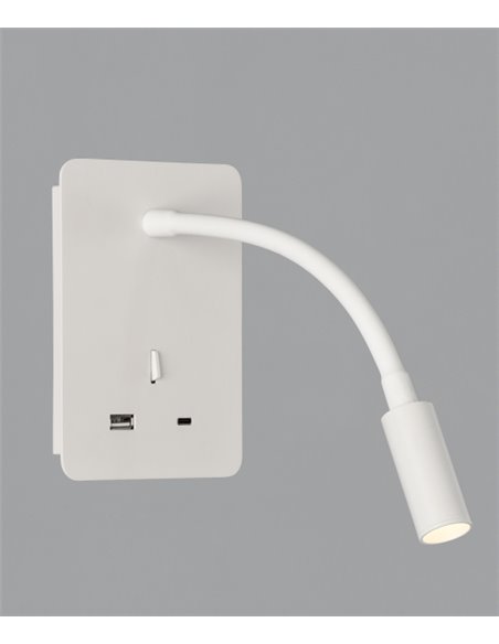 Flexo de pared Senda – ACB - Cargador USB, Metal Negro/Blanco, LED 3000K