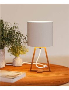 Lámpara de mesa Nuts – FORLIGHT – Lámpara nórdica con pantalla textil, Madera natural