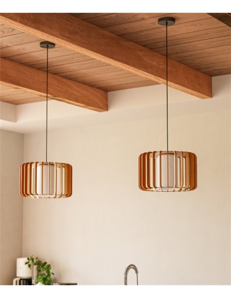Lámpara colgante Viva - FORLIGHT - Lámpara decorativa de madera clara, Ø 40 cm
