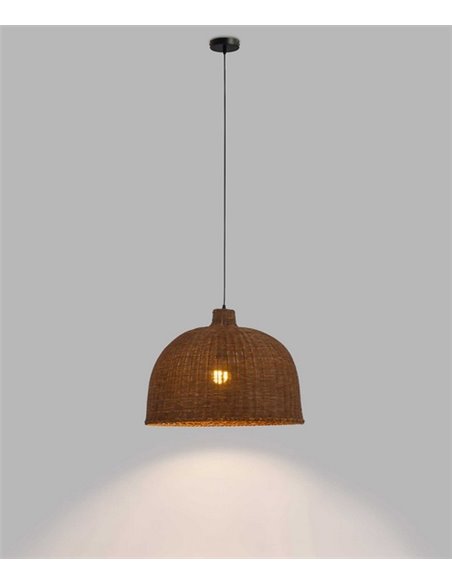 Lámpara colgante Cortic - FORLIGHT - Diseño boho chic, pantalla de ratán marrón
