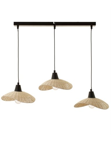 Lámpara colgante  Kasteli - IDP Lampshades - Diseño lineal con 3 luces, lámpara de mimbre
