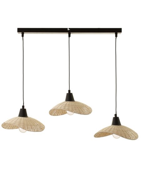 Lámpara colgante  Kasteli - IDP Lampshades - Diseño lineal con 3 luces, lámpara de mimbre