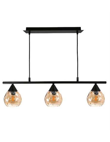 Lámpara colgante Daiki - IDP Lampshades - Lámpara lineal con 3 pantallas de cristal ámbar
