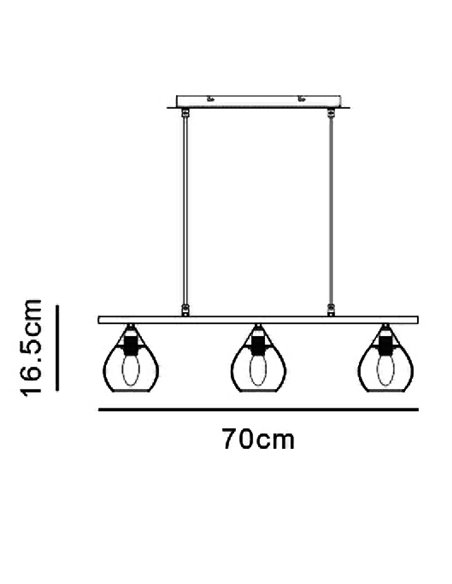 Lámpara colgante Daiki - IDP Lampshades - Lámpara lineal con 3 pantallas de cristal ámbar