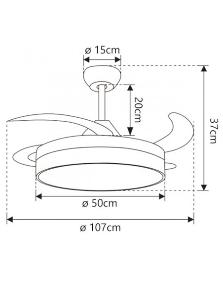 Ventilador de techo con luz Togo - AJP - Ventilador retráctil DC, acabado plateado