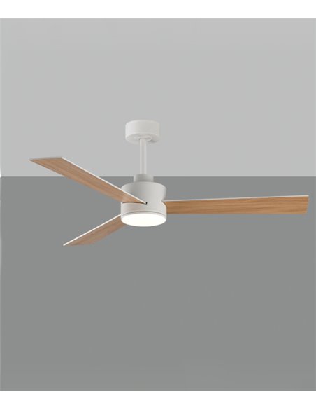 Ventilador de techo con luz Shamal - ACB - Palas reversibles blanco/haya, LED regulable