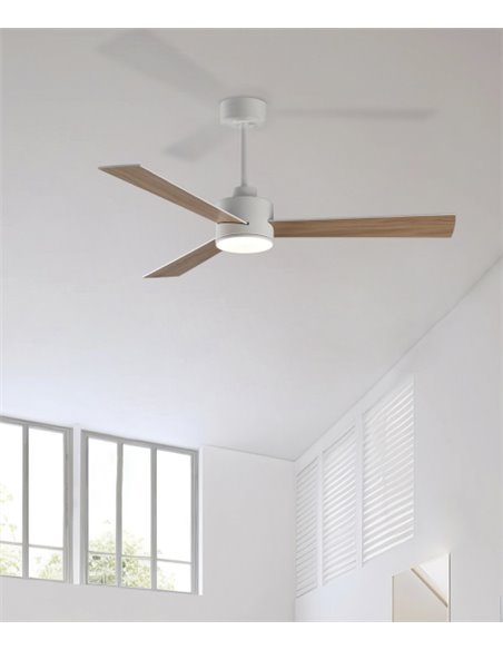 Ventilador de techo con luz Shamal - ACB - Palas reversibles blanco/haya, LED regulable