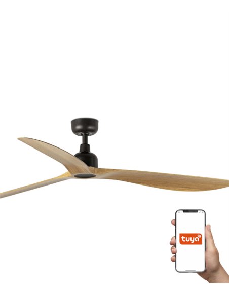 Ventilador de techo Outwood L Smart - Faro - Ventilador sin luz apto para exteriores, madera roble