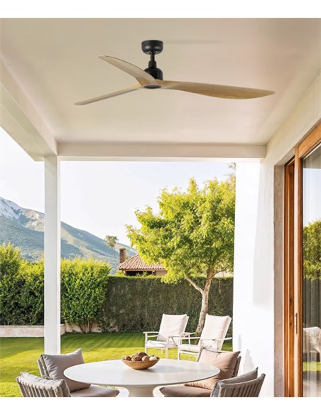 Ventilador de techo Outwood L Smart - Faro - Ventilador sin luz apto para exteriores, madera roble