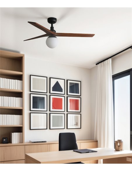 Ventilador de techo con luz Klim Smart M - Faro - Elegante ventilador DC con palas de madera nogal