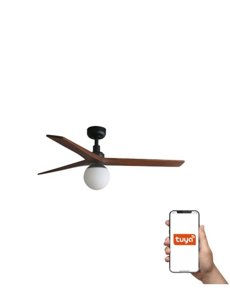 Ventilador de techo con luz Klim Smart M - Faro - Elegante ventilador DC con palas de madera nogal