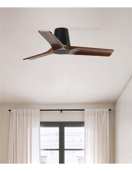 Ventilador de techo sin luz Heywood Tub S - Faro - Palas FSC de nogal, motor DC