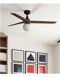 Ventilador de techo con luz Klim Smart M - Faro - Elegante ventilador DC con palas de madera nogal