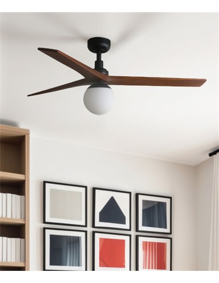 Ventilador de techo con luz Klim Smart M - Faro - Elegante ventilador DC con palas de madera nogal
