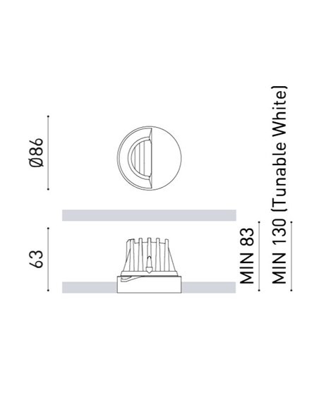 Lámpara empotrable de techo trimless Buddy Wall Washer - Arkoslight - Foco redondo LED, bañador de pared