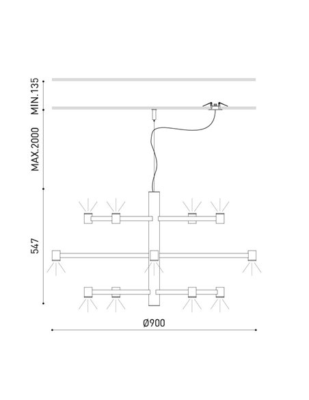 Lámpara colgante Art Chandelier - Arkoslight - Lámpara minimalista de 3 alturas