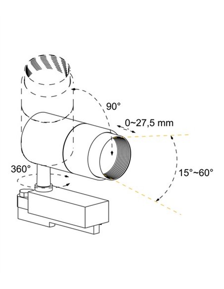 Foco de carril TLZ14 - Conalux - Lámpara orientable con zoom ajustable 15º-60º
