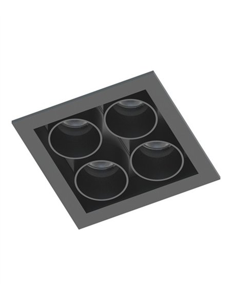Lámpara empotrable de techo Hera Q1 - Conalux - Diseño cuadrado negro, 4 focos