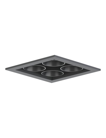Lámpara empotrable de techo Hera Q1 - Conalux - Diseño cuadrado negro, 4 focos
