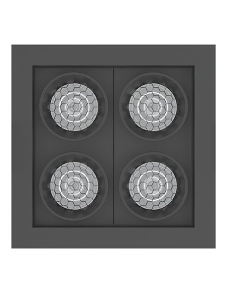 Lámpara empotrable de techo Hera Q1 - Conalux - Diseño cuadrado negro, 4 focos