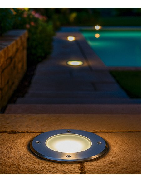 Foco empotrable de suelo Nitra - Conalux - Lámpara LED de acero inoxidable, Ø 15/18 cm