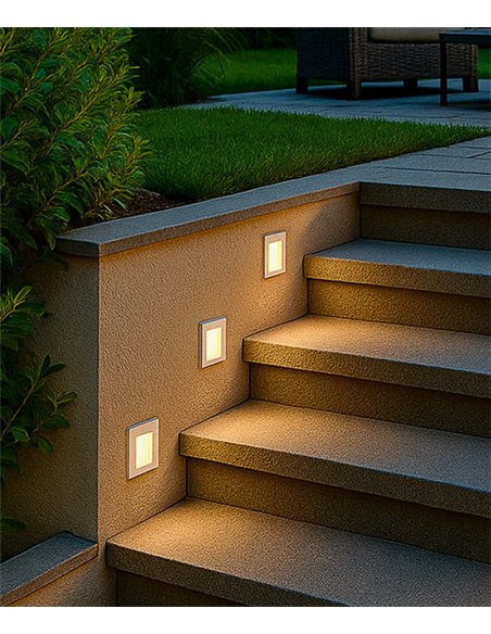 Foco empotrable de exterior Krok - Conalux - Lámpara cuadrada para iluminar escaleras