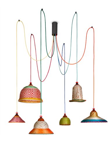 Lámpara colgante Eperara-Siapidara Set 6 - PET Lamp - Lámpara artesanal de materiales reciclados, 6 pantallas