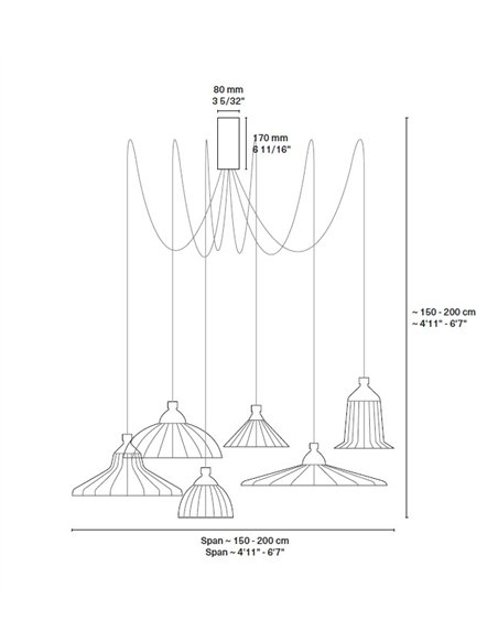 Lámpara colgante Eperara-Siapidara Set 6 - PET Lamp - Lámpara artesanal de materiales reciclados, 6 pantallas