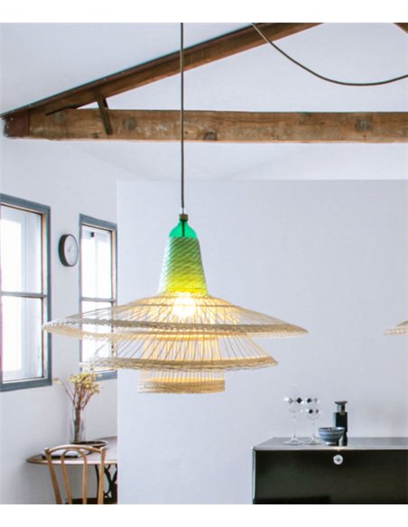 Lámpara colgante Chimbarongo Single Triple - PET Lamp - Lámpara artesanal con 3 pantallas de fibras naturales