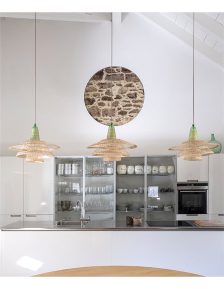 Lámpara colgante Chimbarongo Single Triple - PET Lamp - Lámpara artesanal con 3 pantallas de fibras naturales