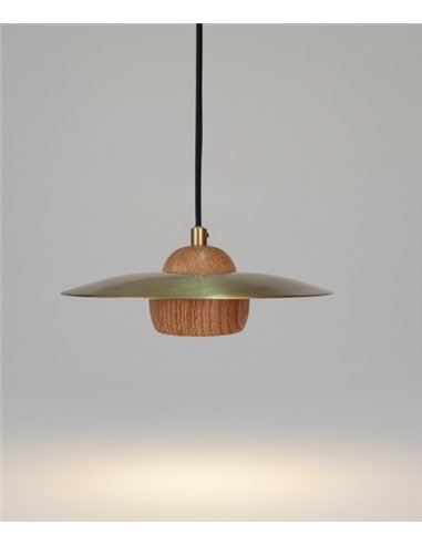 Lámpara colgante Txapela - Pedret Lighting - Lámpara de roble y latón satinado 