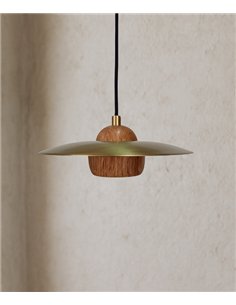 Lámpara colgante Txapela - Pedret Lighting - Lámpara de roble y latón satinado 
