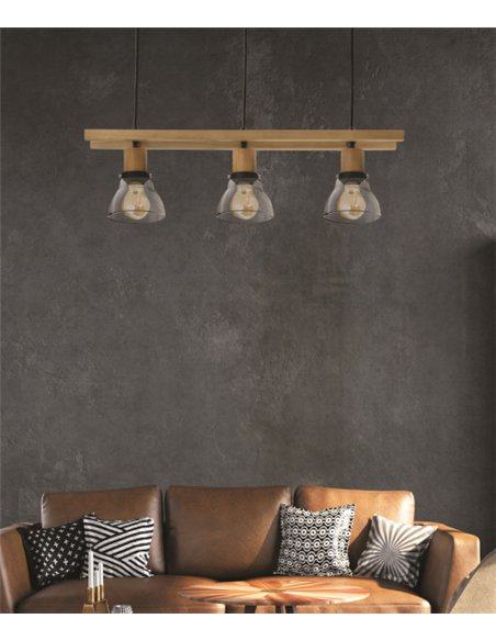 Lámpara colgante Galywood - IDP Lampshades - Lámpara lineal de madera y cristal