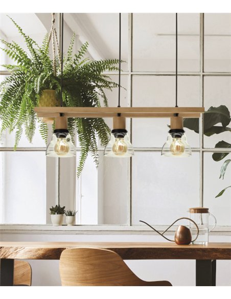 Lámpara colgante Galywood - IDP Lampshades - Lámpara lineal de madera y cristal