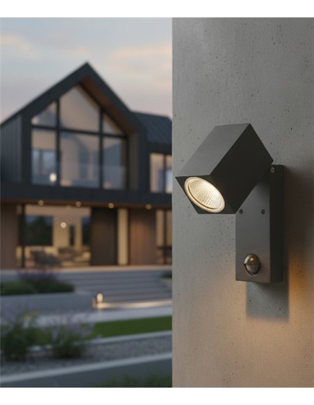 Aplique de pared para exterior Cala - ACB Lámpara de pared gris, Sensor de movimiento