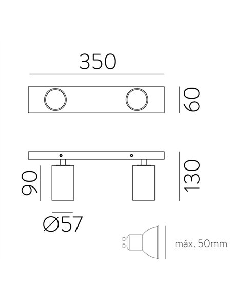 Plafón de techo Gina - ACB - Foco 2 o 3 luces orientables