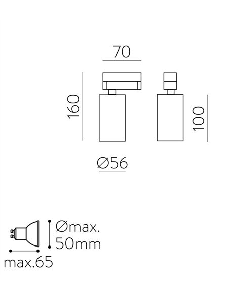 Foco de Carril Zoom - ACB - LED orientable para techo en negro y blanco
