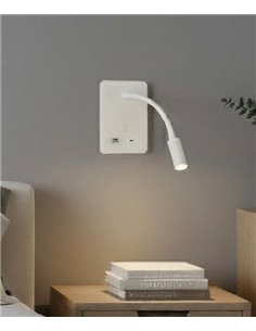 Aplique de pared - ACB - Aplique LED de lectura flexible con USB e interruptor