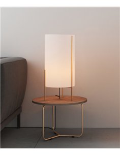 Lámpara de mesa Naos - ACB - Lámpara decorativa con pantalla cilíndrica textil blanca