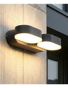 Aplique de pared de exterior Kansas – ACB – Lámpara de pared negra, 2 luces, LED 3000K