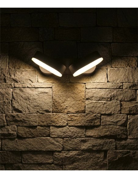 Aplique de pared de exterior Kansas – ACB – Lámpara de pared negra, 2 luces, LED 3000K