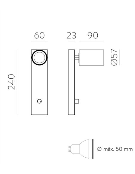 Aplique de lectura Gina - ACB - Aplique orientable con interruptor regulable