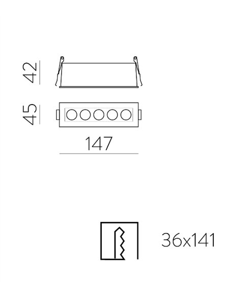 Empotrable de techo multipunto Invisible - ACB - Foco LED rectangular de techo