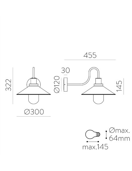 Aplique de pared de exterior Tours - ACB - Diseño industrial retro negro